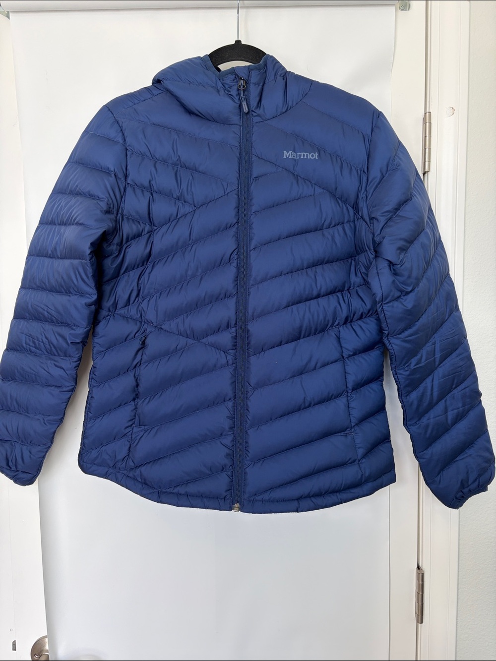 Marmot 700 Fill Down Blue Quilted Hooded Puffer Jacket M